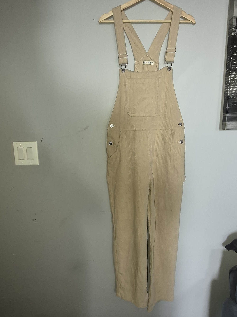 LUVAMIANeutral Beige Wide-Leg Overalls Jumpsuit with Front Pocket
